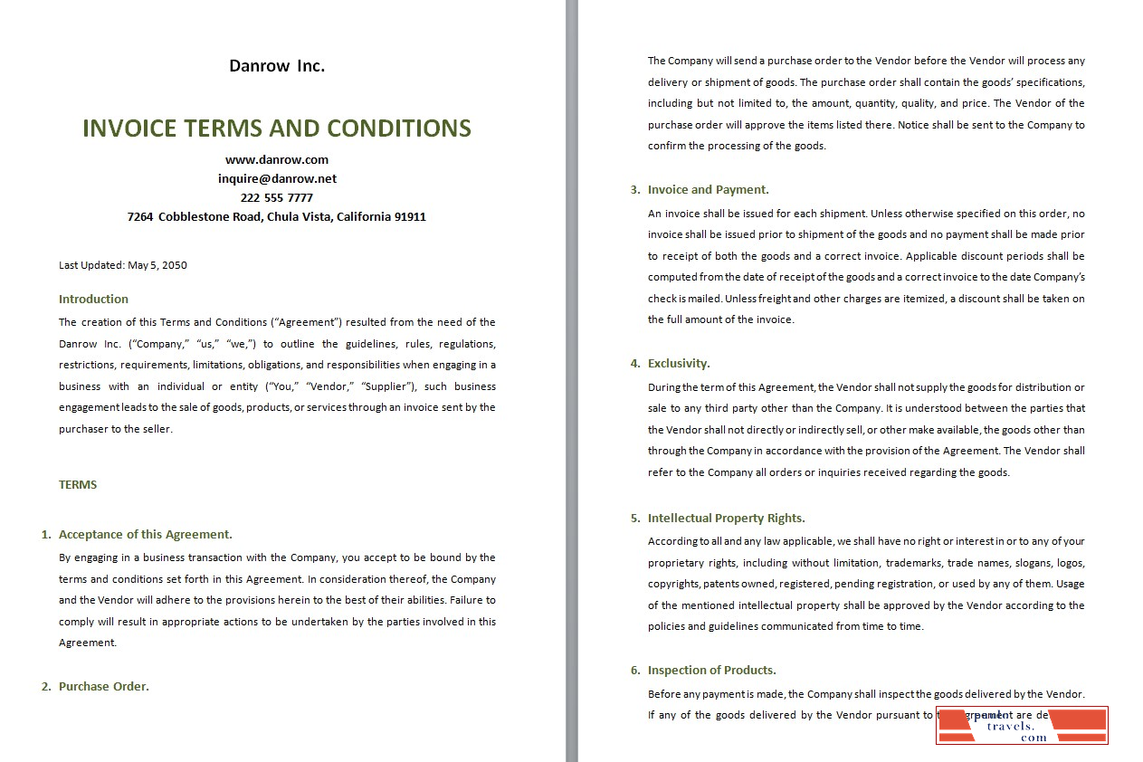 Free Invoice Terms And Conditions Template PSD template